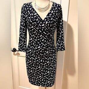 ESCADA NWOT Size 36 EU Faux Wrap Midi Dress Color Fantasy (Black/White) Lined
